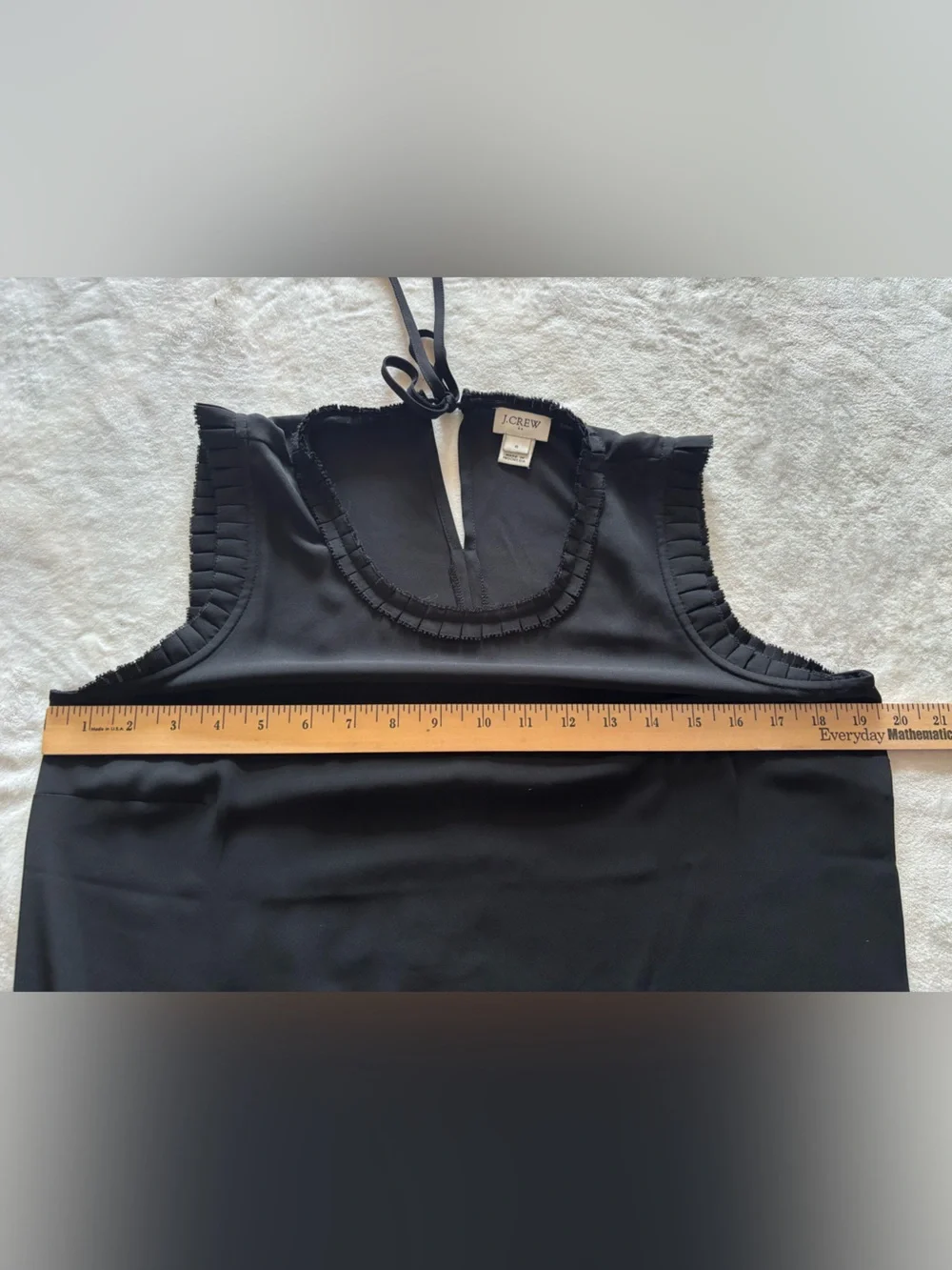 J.Crew Black Sleeveless Top with Pleated Raffle Trim Blouse Minimalist Size 6
